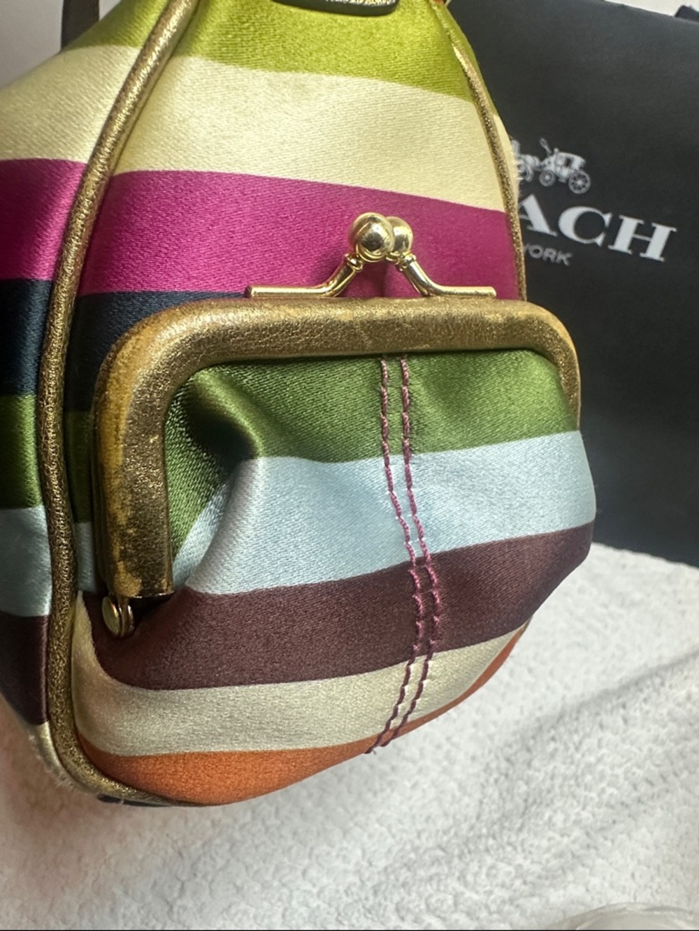 New Listing Coach legacy Striped kiss lock Mini Shoulder Bag in Pink, Green, etc - Picture 9 of 9